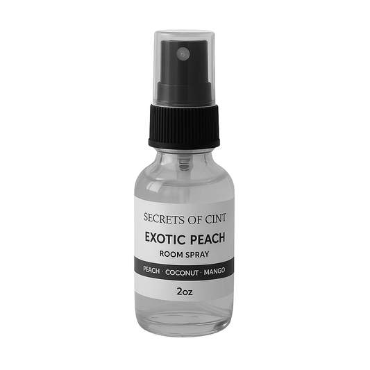 Exotic peach 2oz room spray, coconut, mango and peach clear glass spray bottle