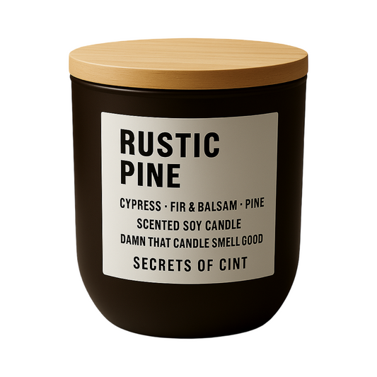 Rustic Pine winter soy candle with pine, cedar, and fir notes for seasonal ambiance