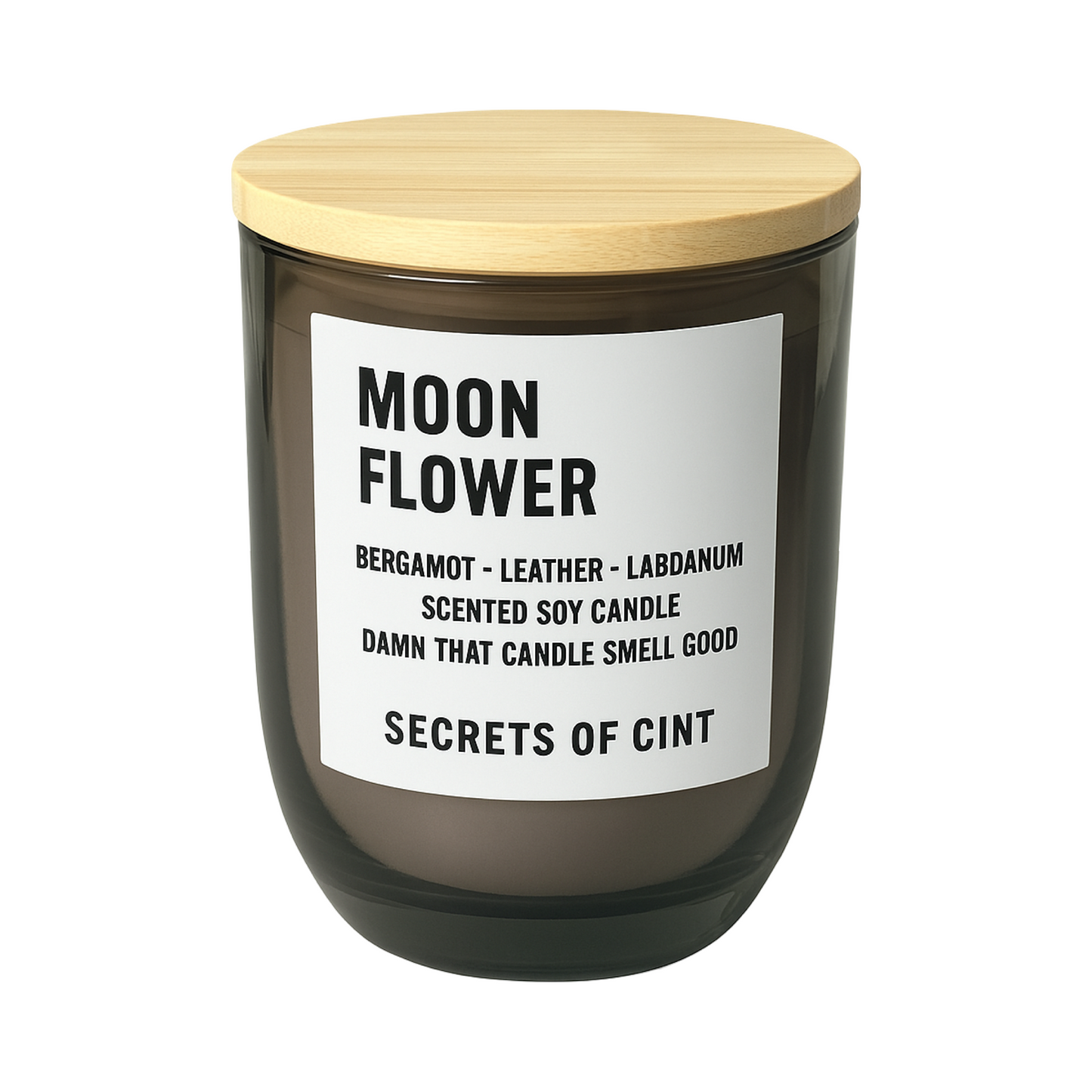 Moon Flower soy candle with floral musk scent in black vessel, handmade in San Francisco