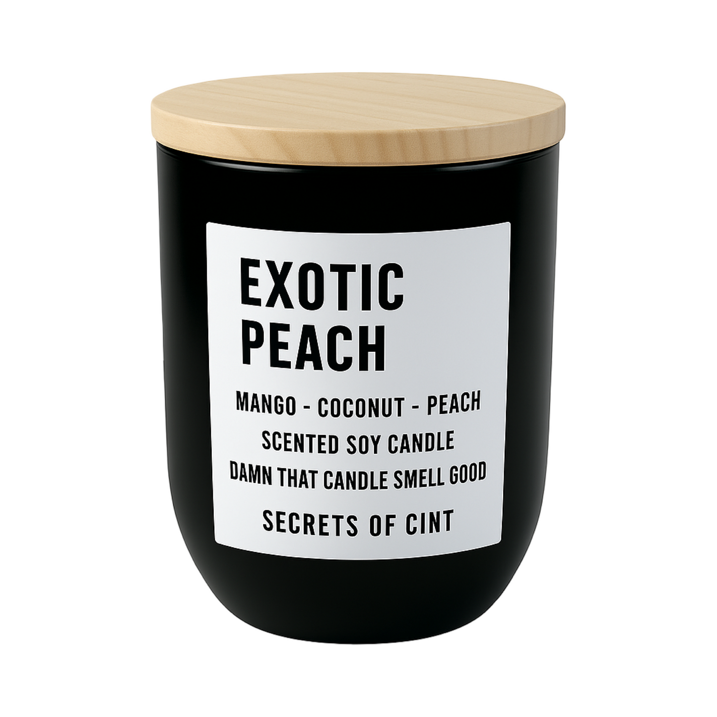Exotic Peach soy candle with sweet peach and vanilla blend in sleek black vessel