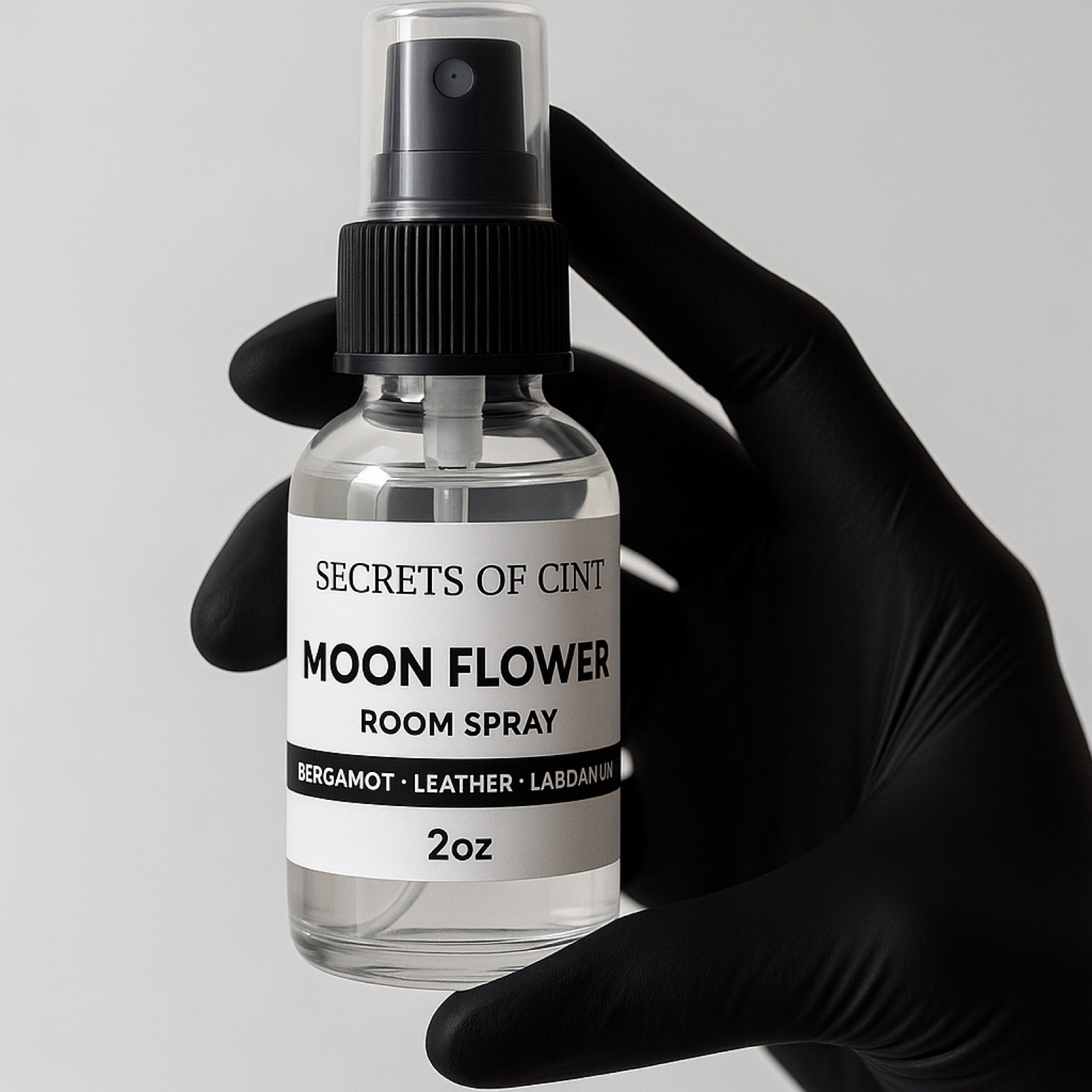 Secrets of Cint Moonflower room spray, luxury home fragrance made with organic witch hazel, floral moonflower notes, and soft musk undertones.