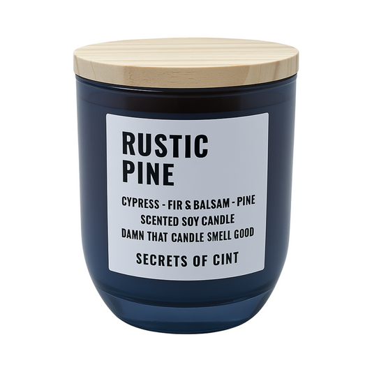 Rustic Pine winter soy candle with pine, cedar, and fir notes for seasonal ambiance