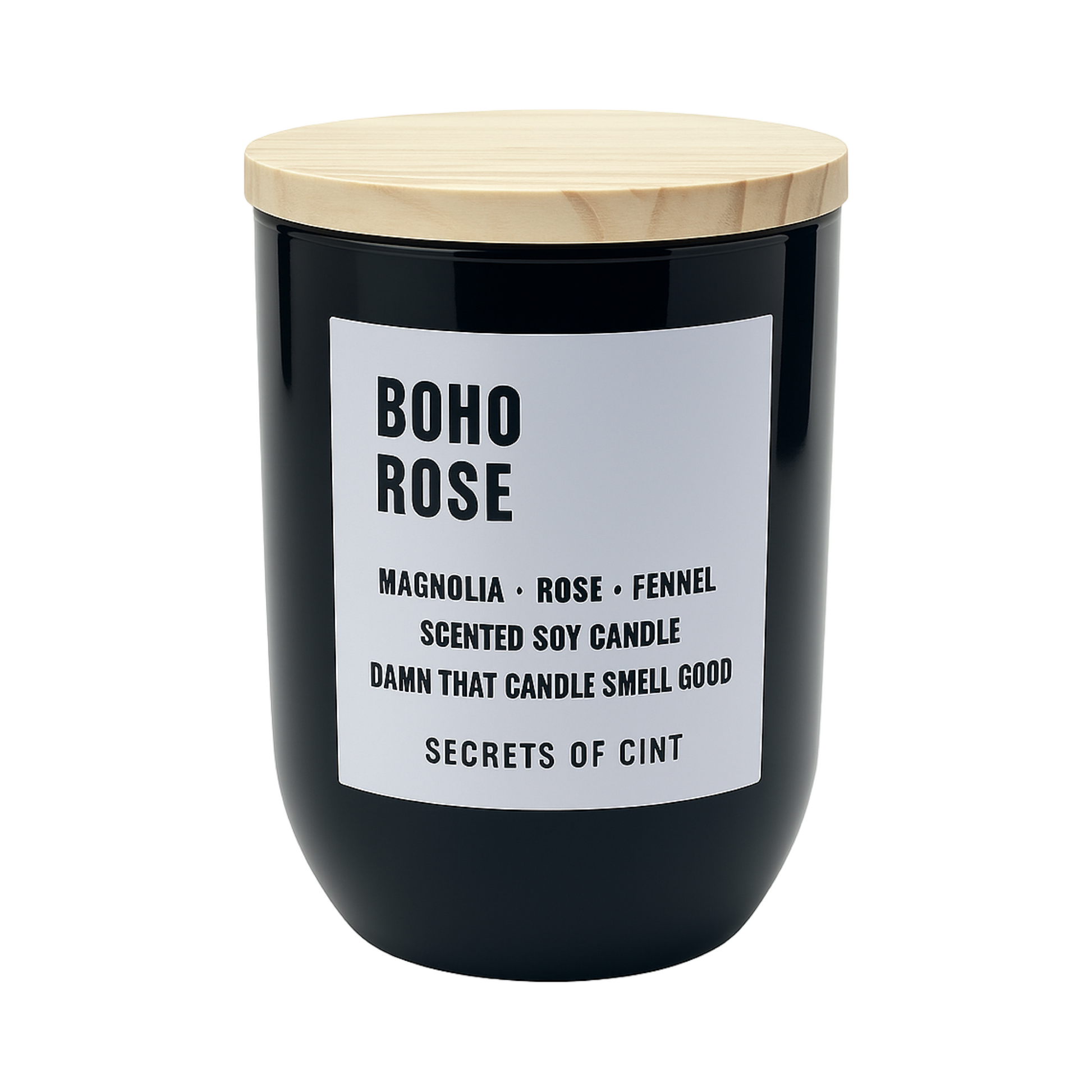 Bongo Rose candle with tropical fruit and fresh rose scent in reusable black jar