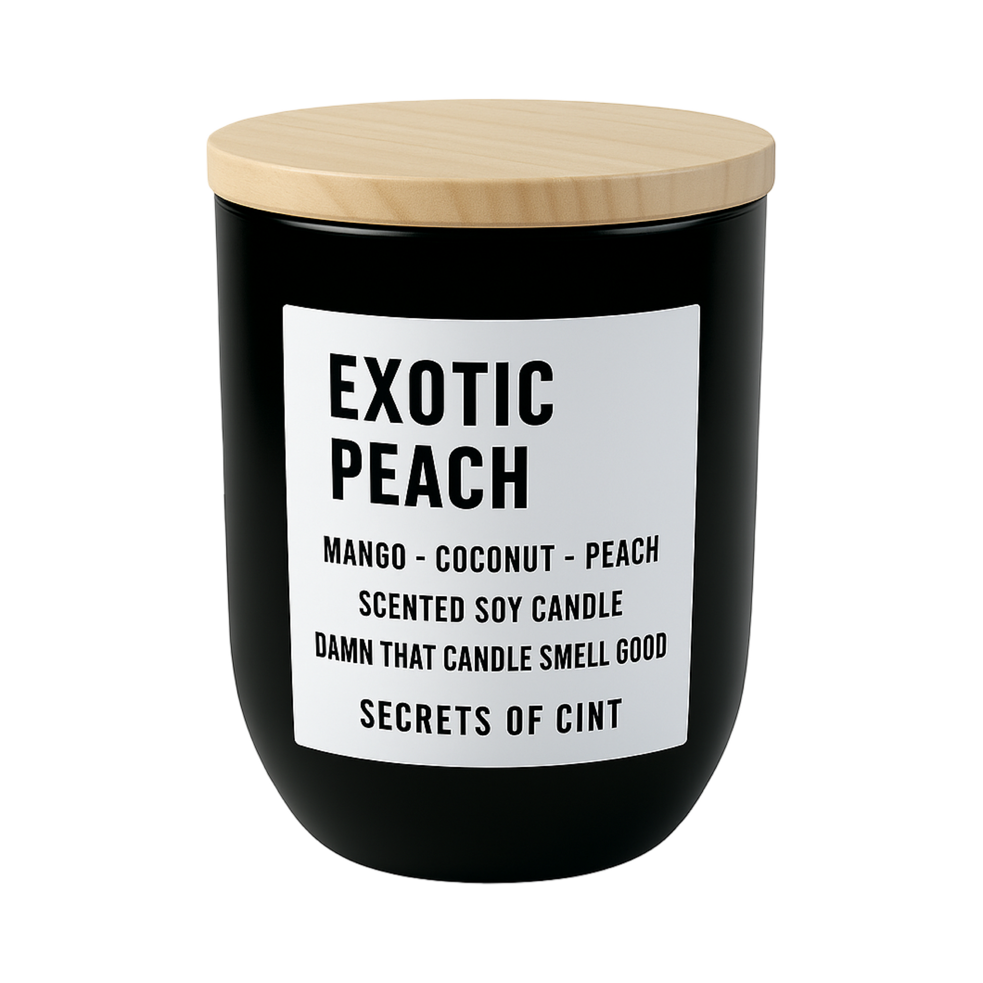 Exotic Peach soy candle with sweet peach and vanilla blend in sleek black vessel